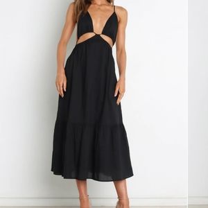 Petal & Pup Black Piero Cutout Open Strappy Back A-line Cotton Midi Dress 4US